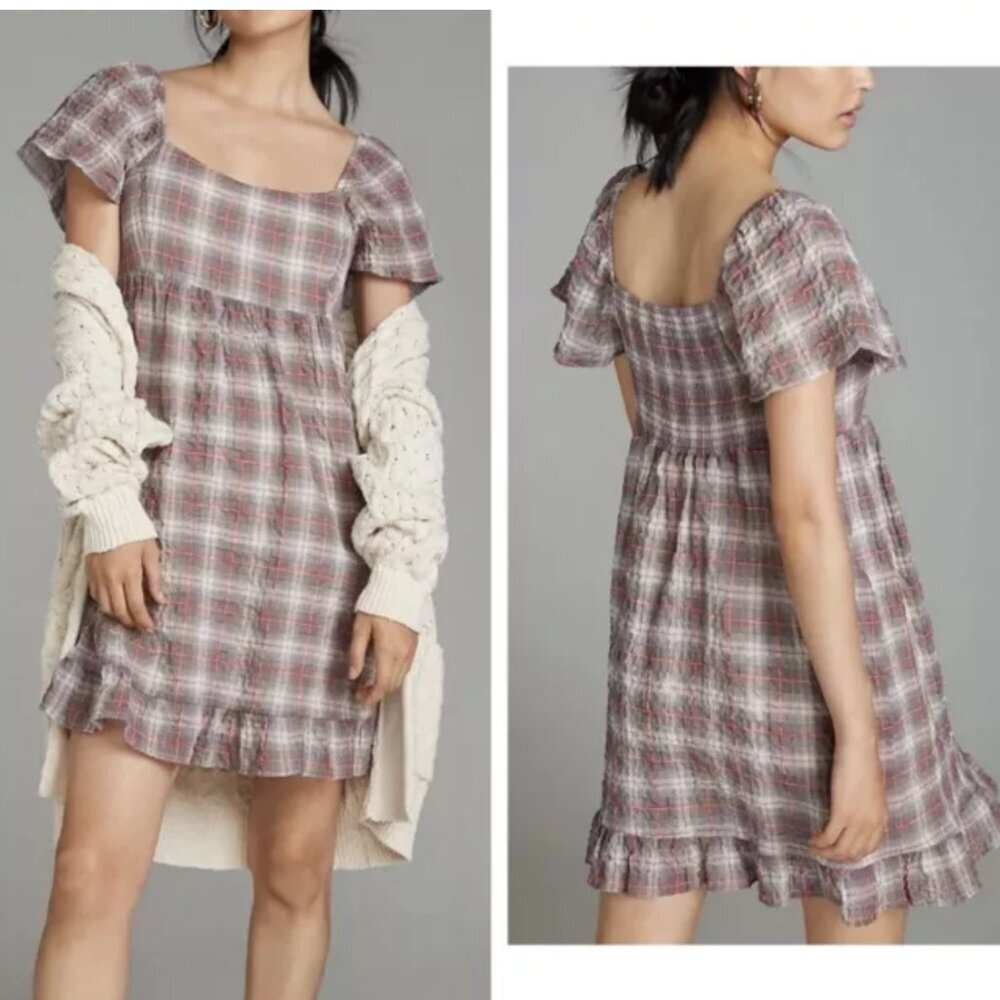 Anthropologie Maeve Plaid Babydoll Dress Size Small Cottagecore